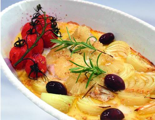 Im Ofen geschmorter „mediterraner“ Polar-Dorsch Rezept