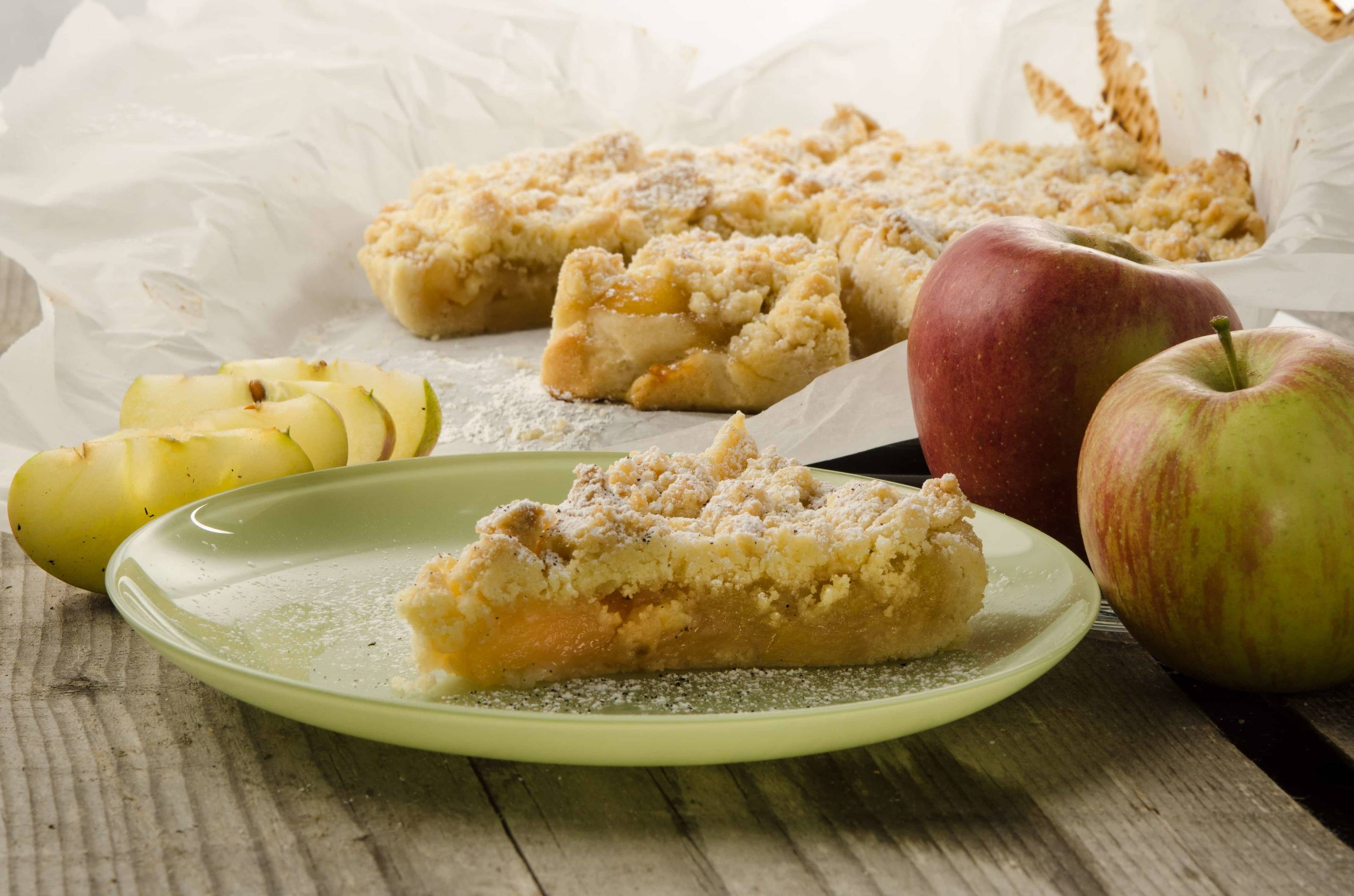 Vollkorn-Apfelkuchen vom Blech mit Streuseln Rezept - ichkoche.de Vollkorn-Apfelkuchen vom Blech mit Streuseln Rezept - ichkoche.de