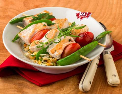 Kleine Putenspieße mit Einkornreis Rezept - ichkoche.de Kleine Putenspieße mit Einkornreis Rezept - ichkoche.de
