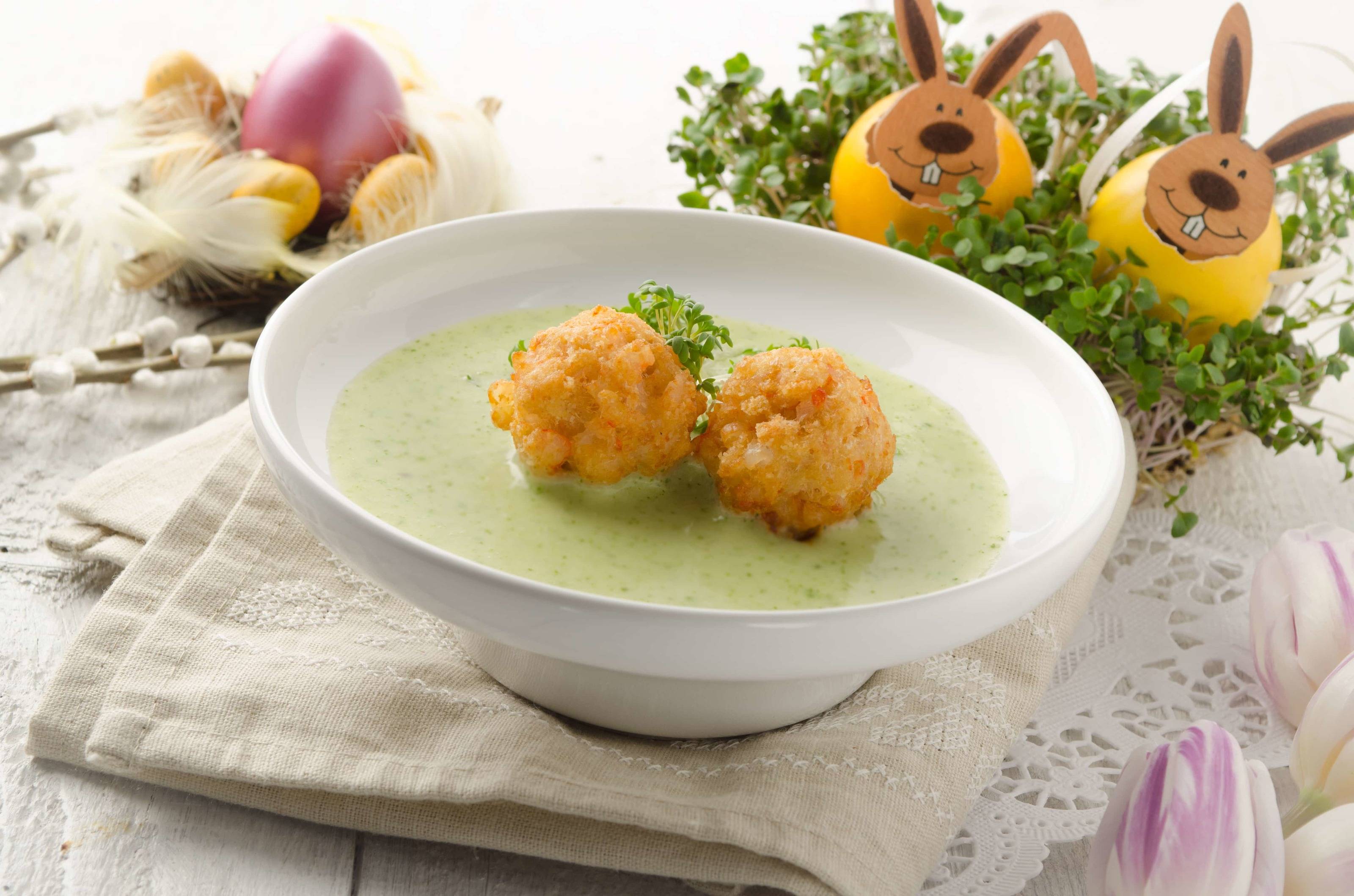 Kressesuppe mit Garnelenbällchen
