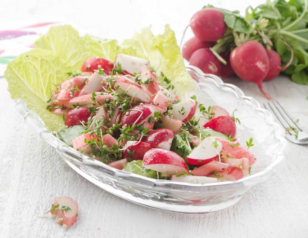 Rhabarbersalat mit Avocado und Radieschen Rhabarbersalat mit Avocado und Radieschen