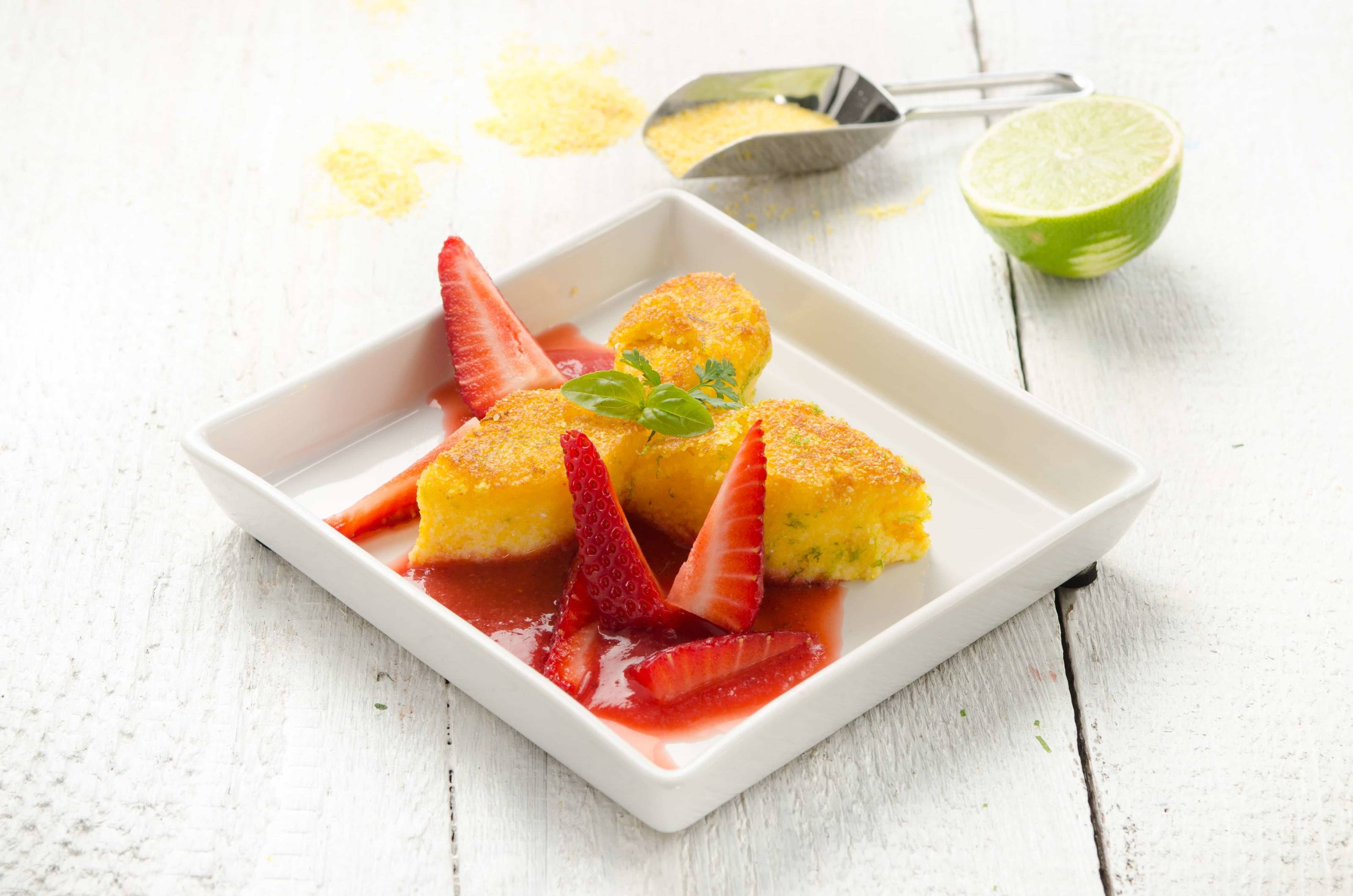 Rezept für Limettenpolenta mit Erdbeerkompott