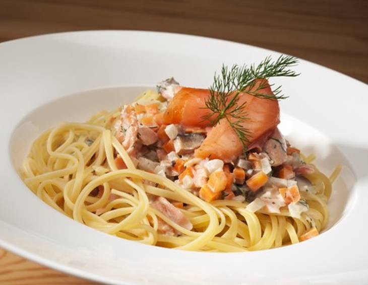 Linguine mit Räucherlachs und Sekt Linguine mit Räucherlachs und Sekt