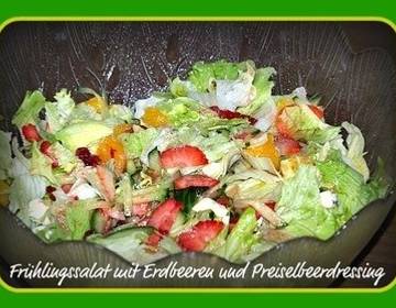Frühlingssalat mit Erdbeeren und Preiselbeerdressing