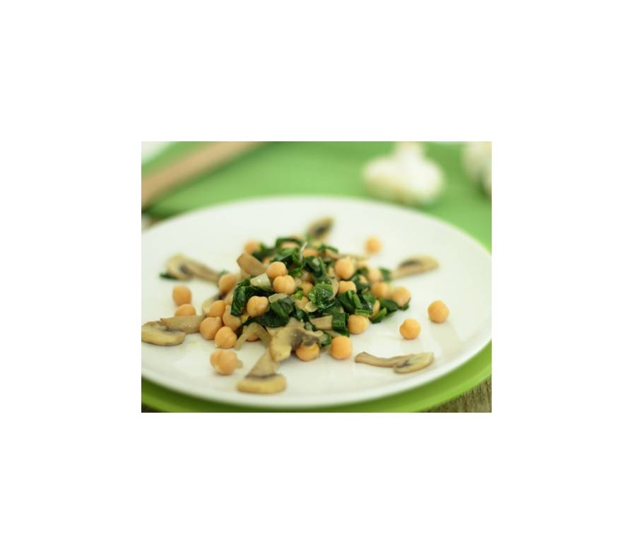 Kichererbsen mit Bärlauch und Champignons