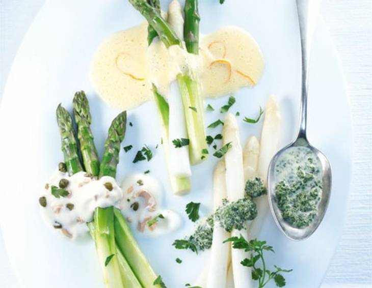 Spargel mit verschiedenen Saucen aus dem Dampfgarer