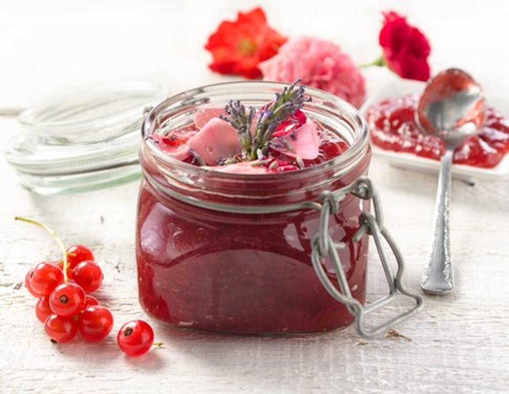 Rotes Ribiselgelee mit Lavendel Rotes Ribiselgelee mit Lavendel
