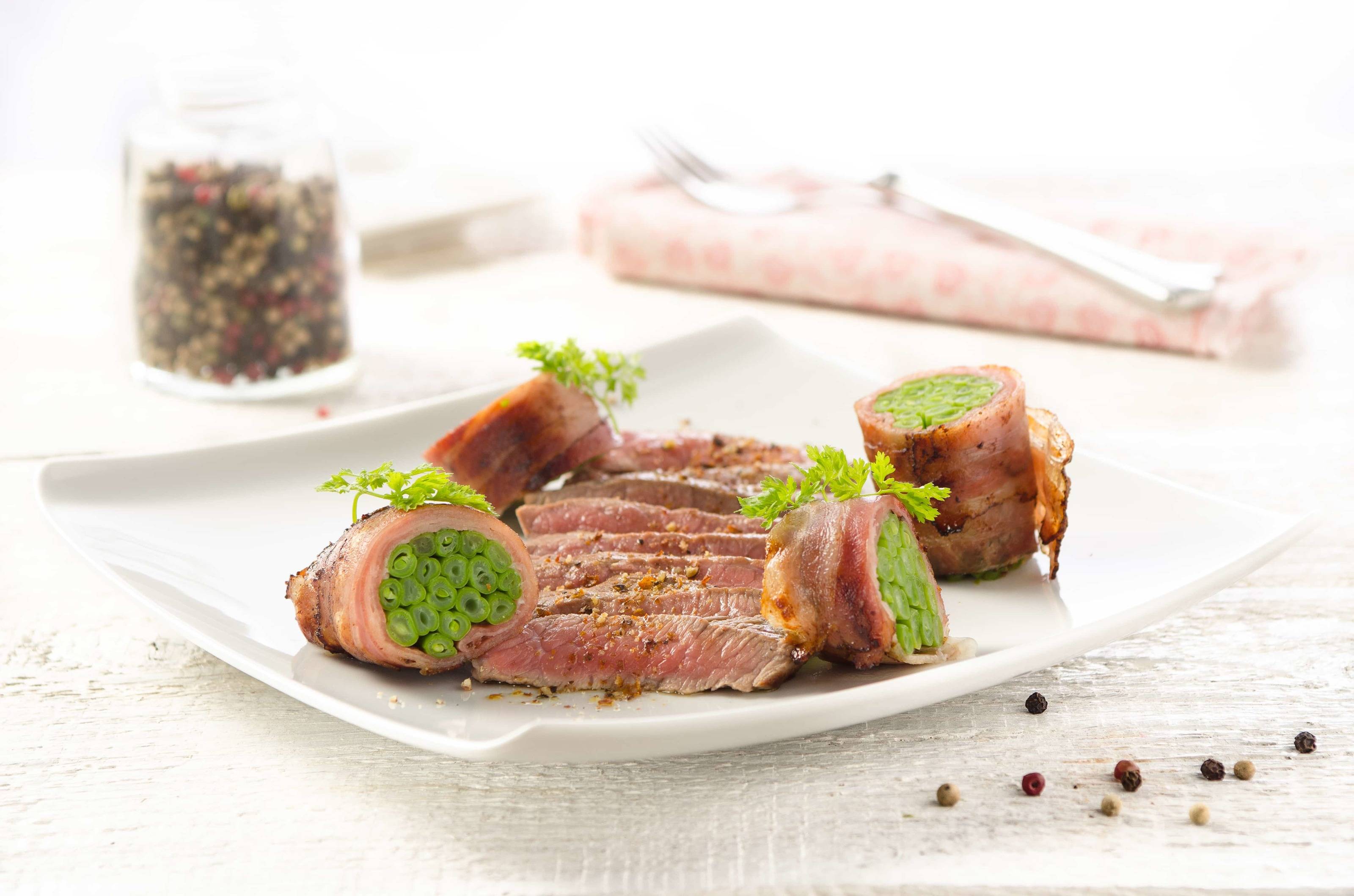 Rumpsteak mit Speckfisolen