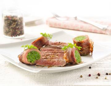 Rumpsteaks mit Speckfisolen Rumpsteaks mit Speckfisolen