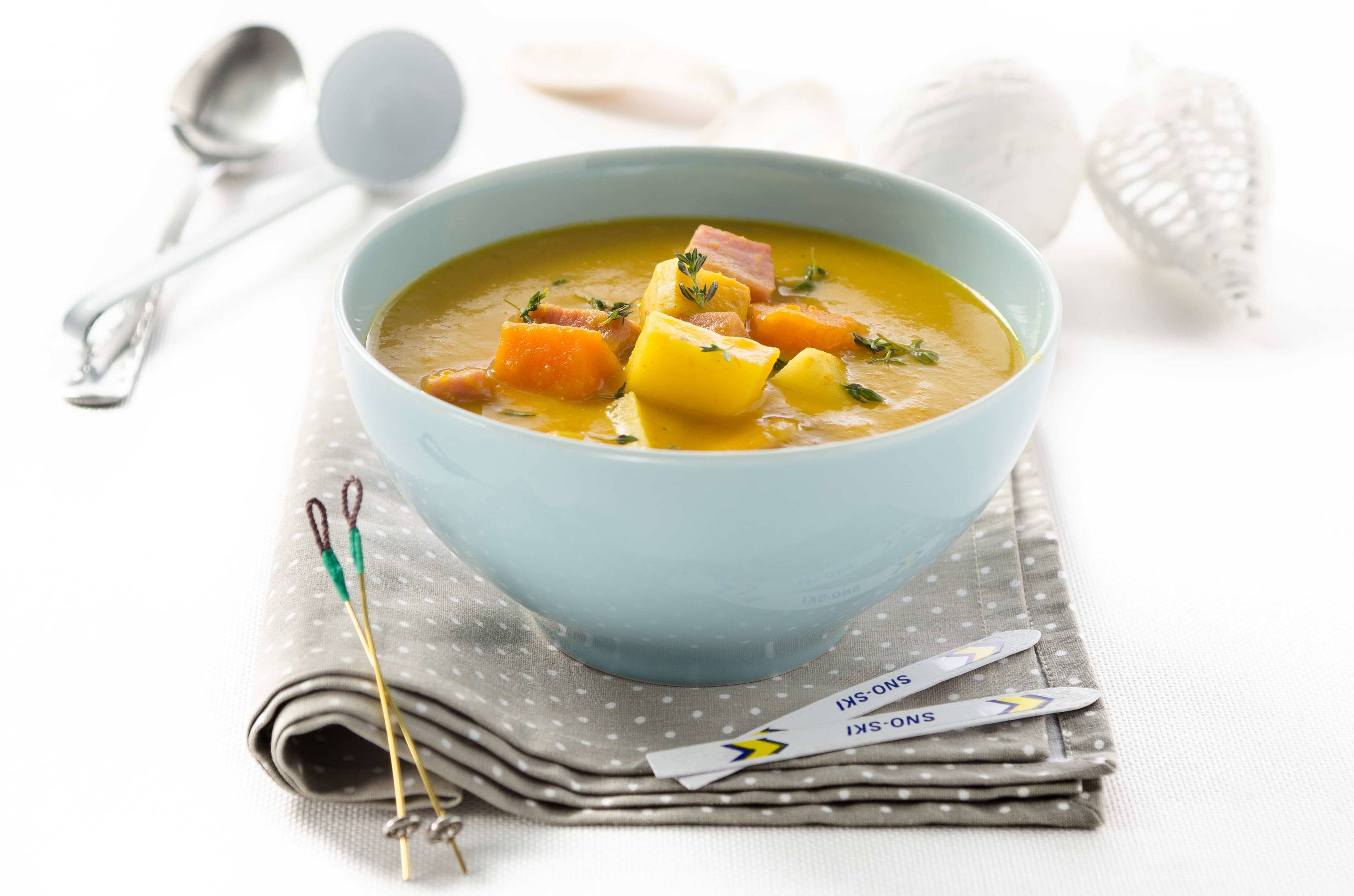Rezept für Eintopf von Kürbis Erdäpfeln und Stelze
