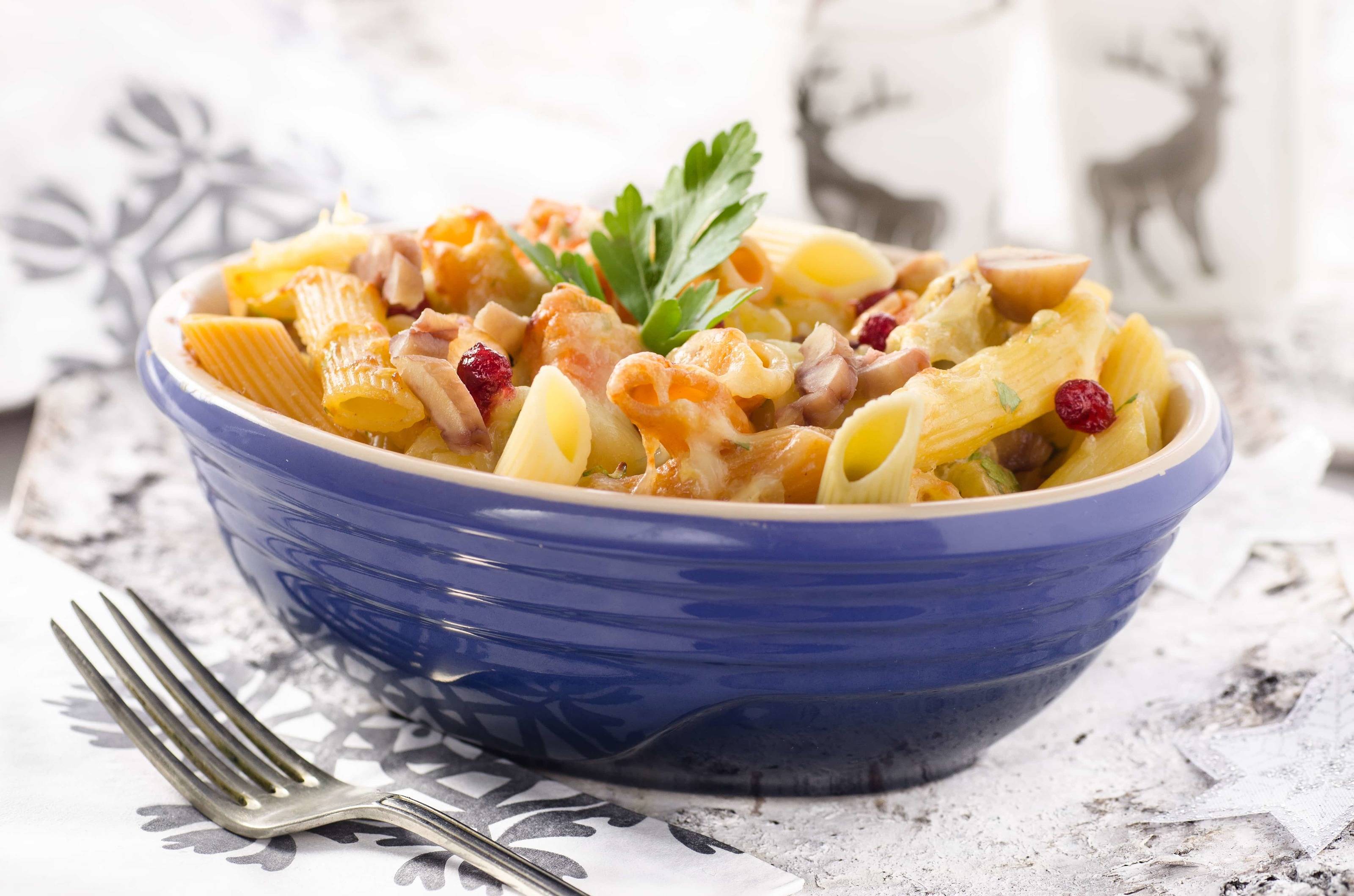 Überbackene Nudeln mit Maroni-Kürbis-Gemüse Rezept