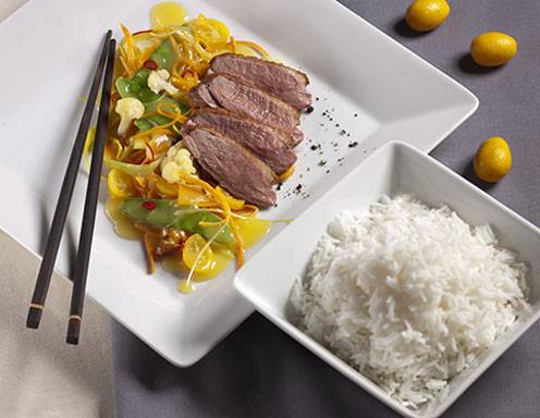 Ente mit Wokgemüse und Reis Rezept - ichkoche.at