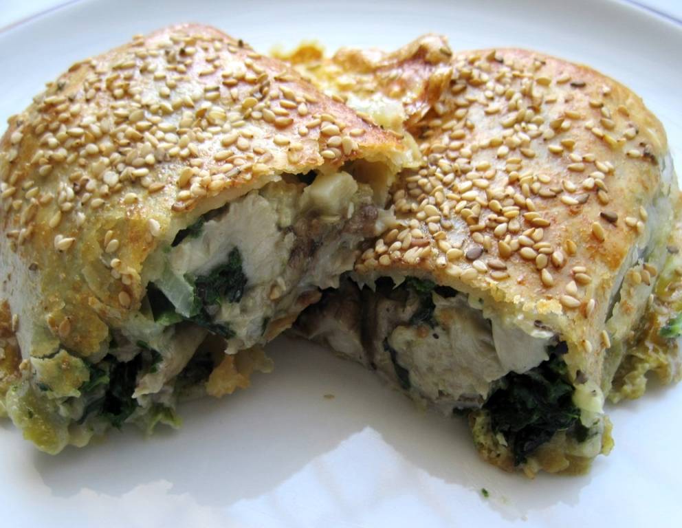 Blätterteigstrudel mit Parasolen und Spinat Blätterteigstrudel mit Parasolen und Spinat