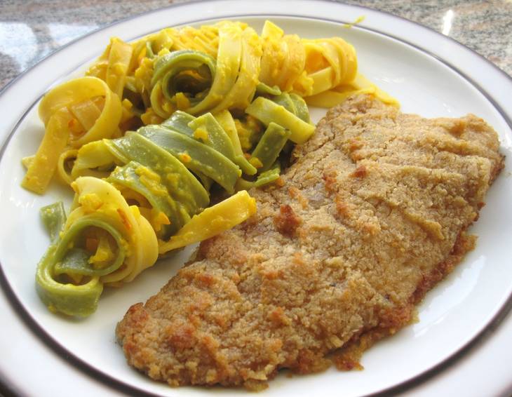 Maronisaibling mit Kürbisgemüse und Bandnudeln Maronisaibling mit Kürbisgemüse und Bandnudeln