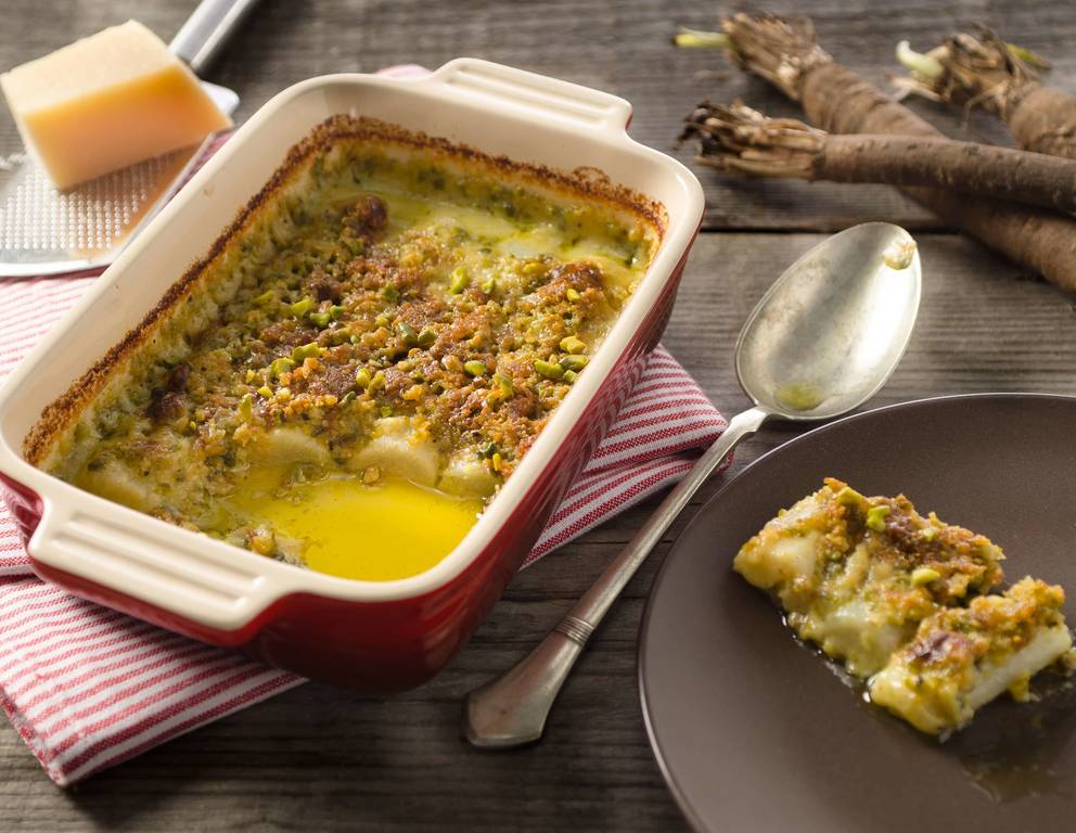 Schwarzwurzeln mit Pistazienkruste Schwarzwurzeln mit Pistazienkruste