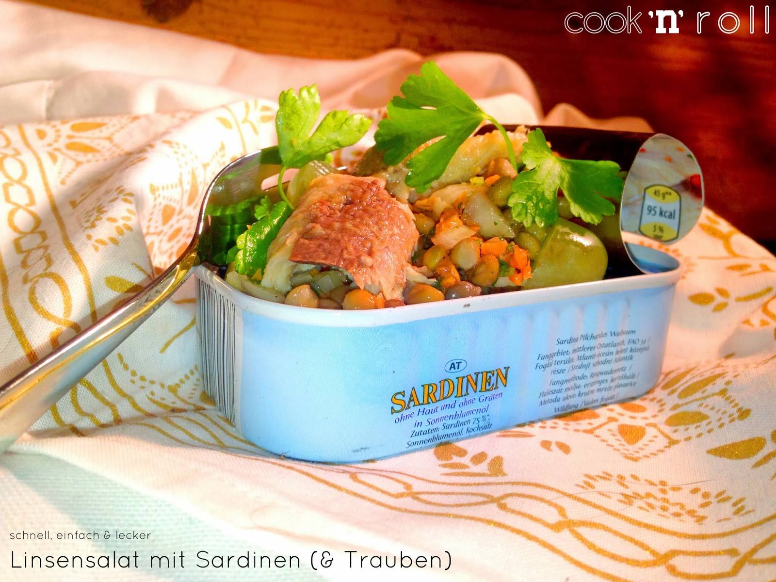 Linsensalat mit Sardinen & Trauben