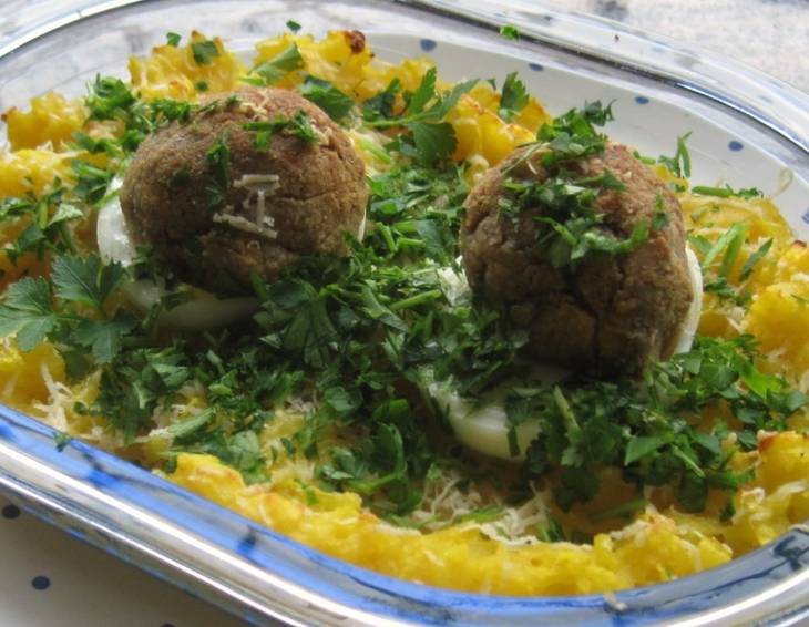 Gegrillte Eier mit Currypüree