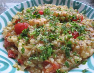 Senf-Risotto mit gebratenen Shrimps Senf-Risotto mit gebratenen Shrimps