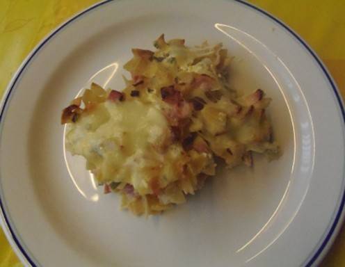Überbackene Schinkenfleckerl