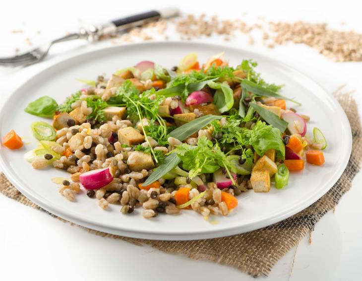 Dinkel-Gemüse-Pfanne mit Tofu Dinkel-Gemüse-Pfanne mit Tofu