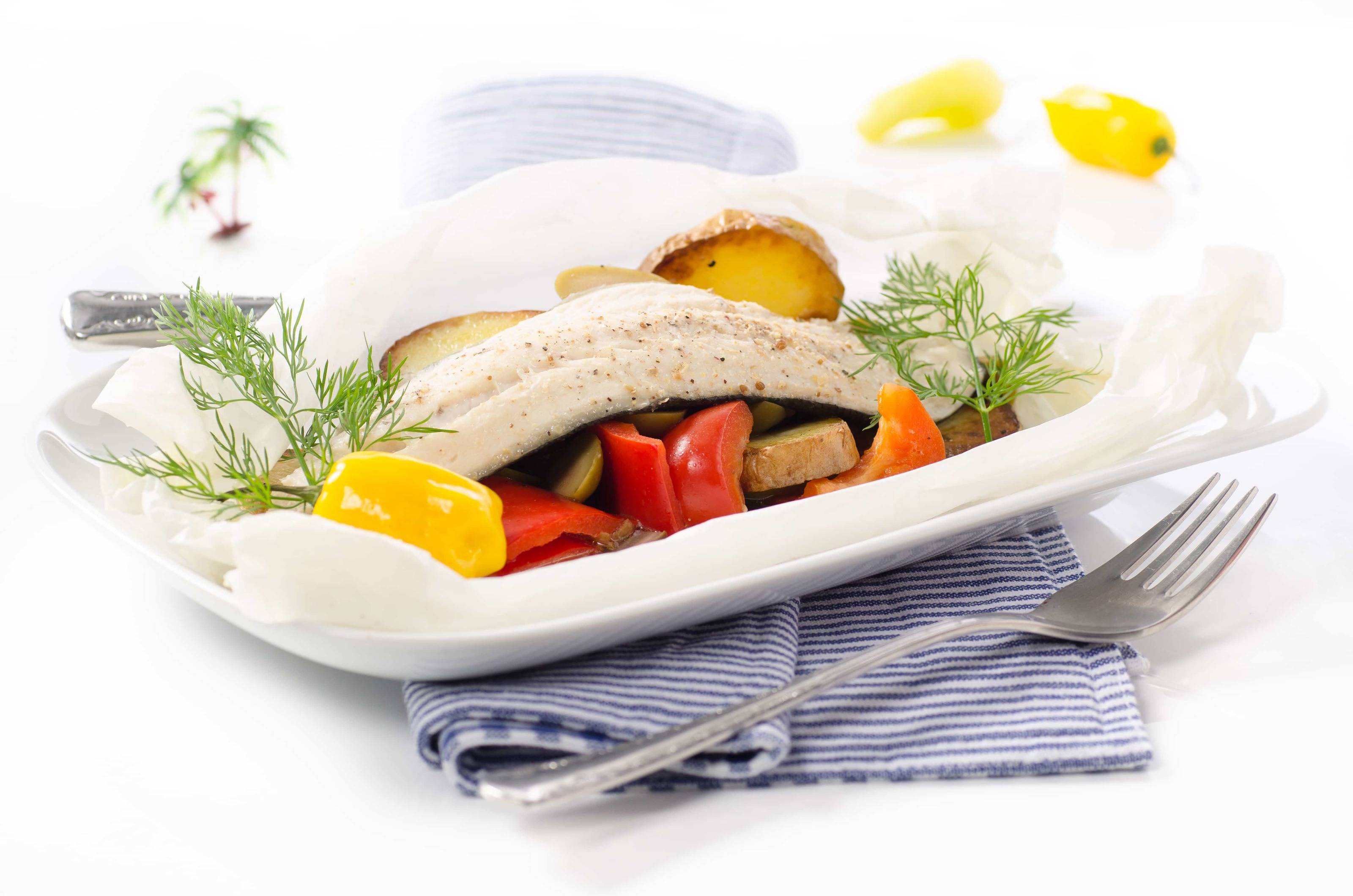 Regenbogenforelle mit Oliven und Erdäpfelscheiben Rezept