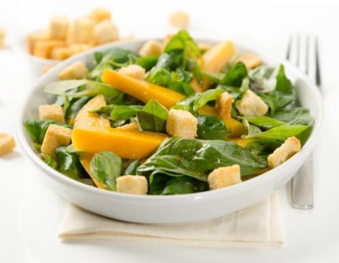 Rezept für Brunnenkresse mit Croutons und Mango