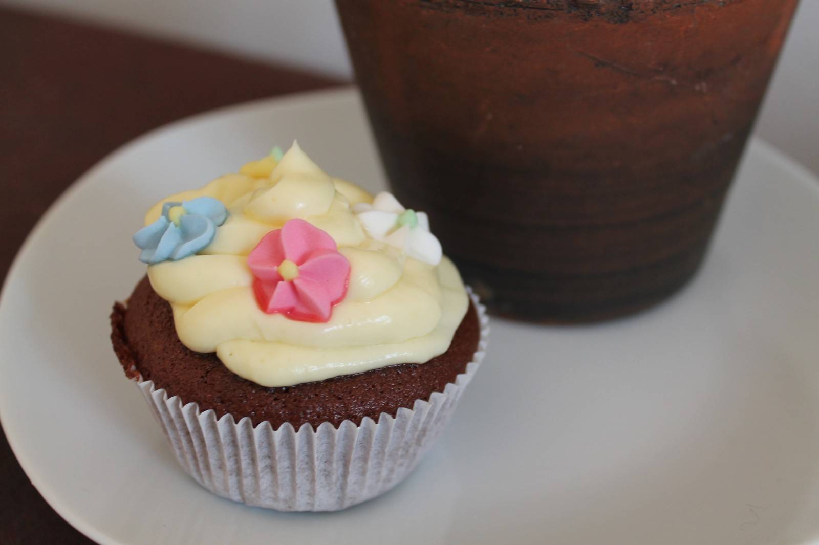 Schoko Cupcakes mit weißen Frosting