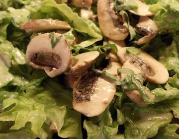 Salat mit Champignons und Roquefort-Dressing Salat mit Champignons und Roquefort-Dressing