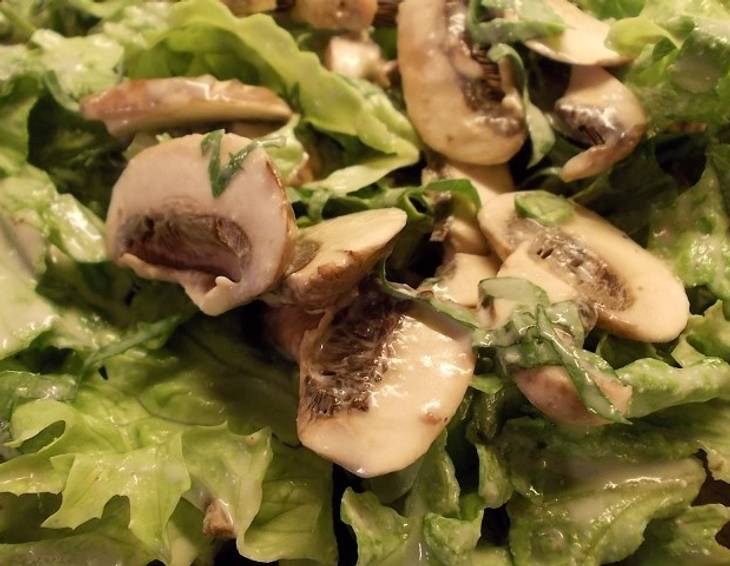 Salat mit Champignons und Roquefort-Dressing Salat mit Champignons und Roquefort-Dressing
