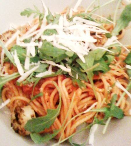 Spaghetti mit Rucola und Scampi