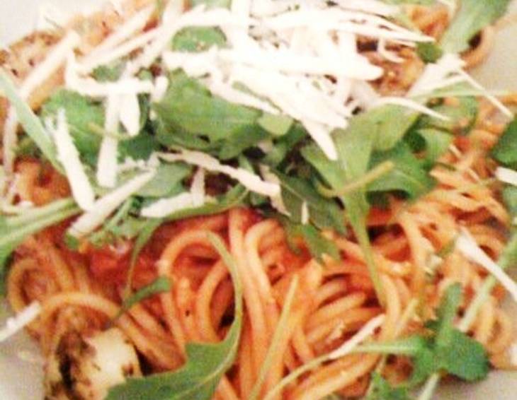 Spaghetti mit Rucola und Scampi