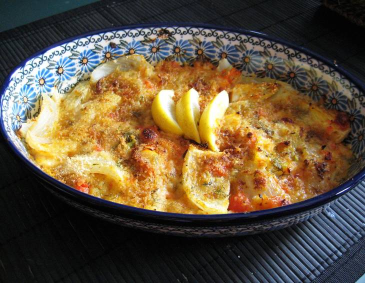 Fenchelgratin mit Tomaten und Mozzarella