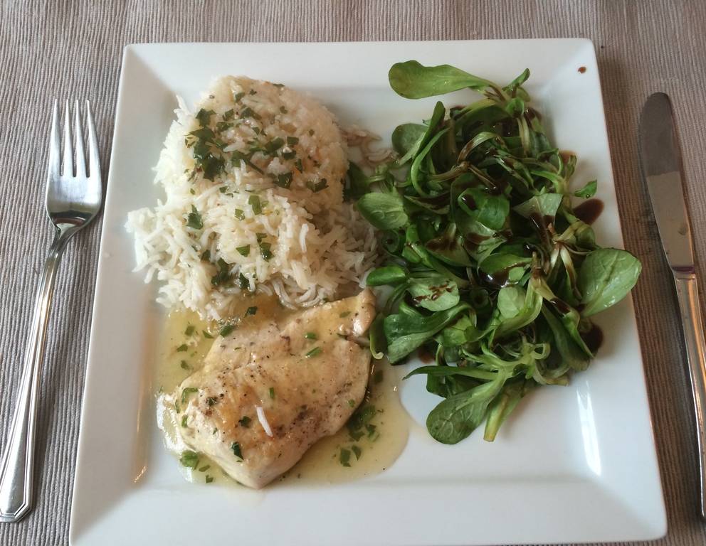 Hühner Naturschnitzel mit Reis Hühner Naturschnitzel mit Reis