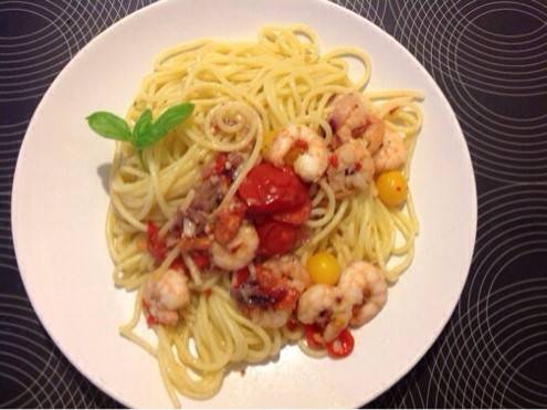 Spaghetti mit Knoblauch-Chili-Shrimps
