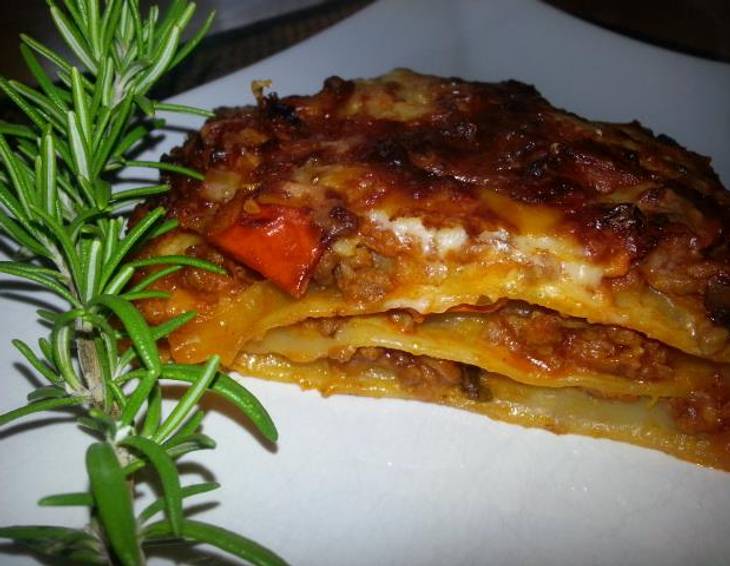 Kürbis-Lasagne mit Faschiertem Kürbis-Lasagne mit Faschiertem