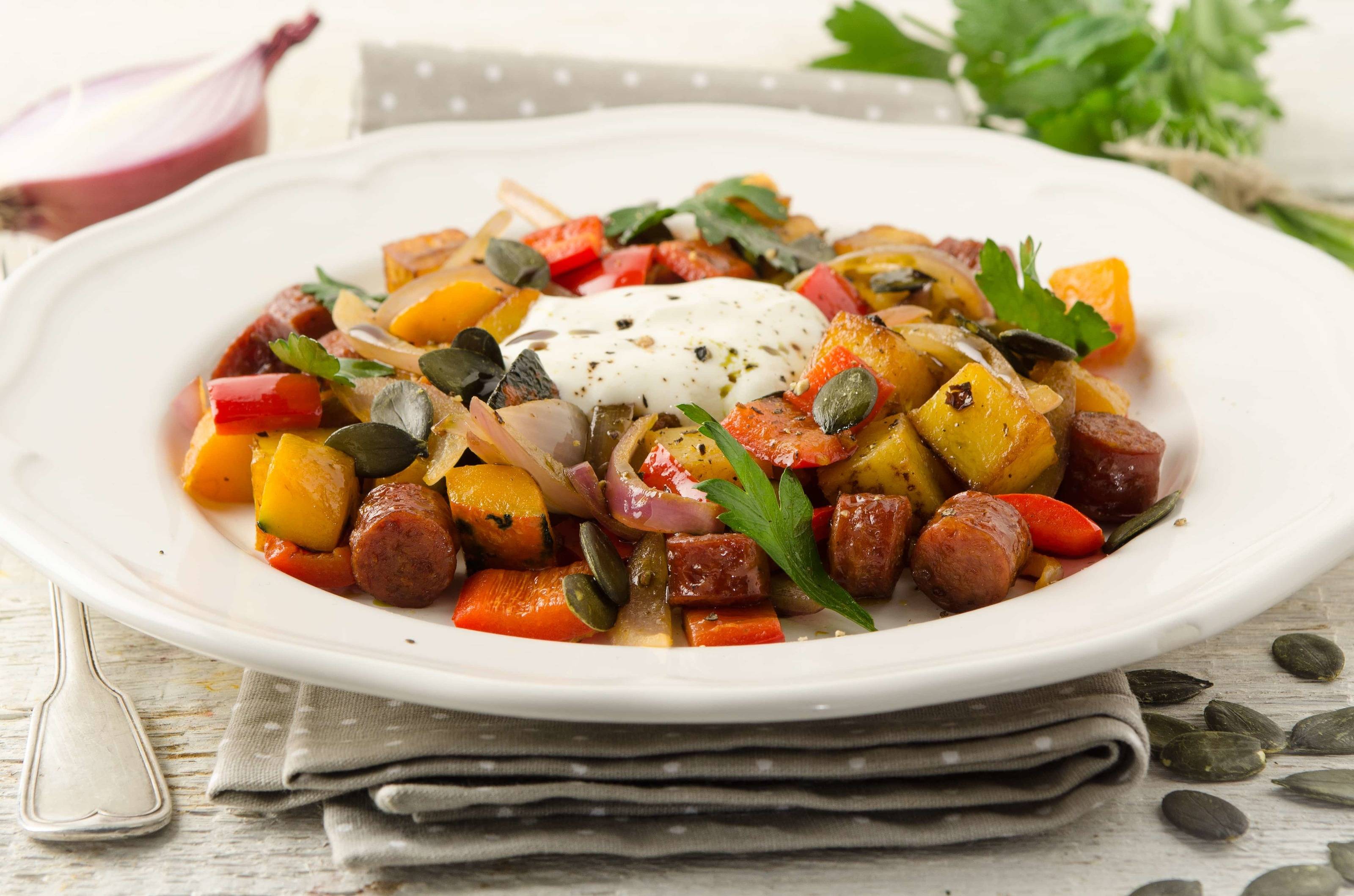 Kürbis-Paprika-Kaminwurzerl Gröstl Rezept