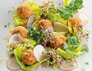 Sprossen-Erbsenbällchen mit Frühlingssalat Sprossen-Erbsenbällchen mit Frühlingssalat