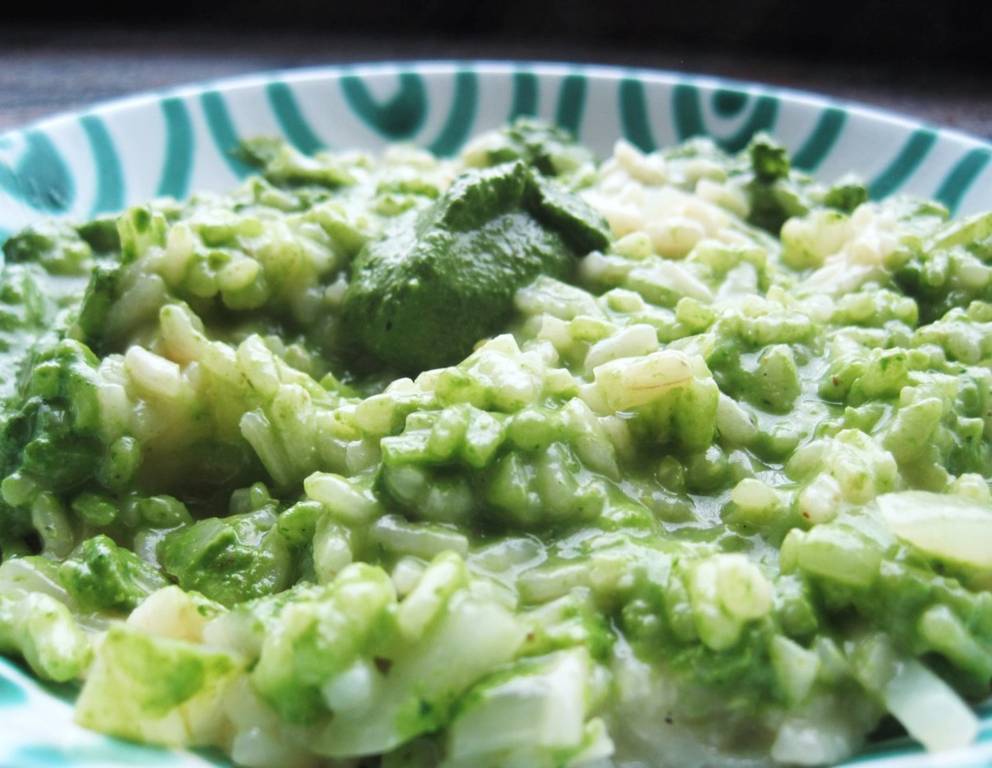 Risotto mit Spinat-Vogerlsalat-Pesto Risotto mit Spinat-Vogerlsalat-Pesto