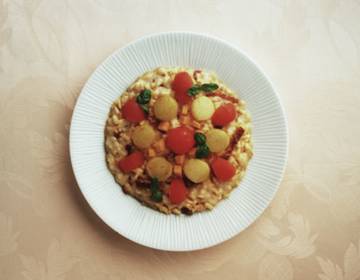 Risotto mit Tomaten, Topinambur und Kürbis