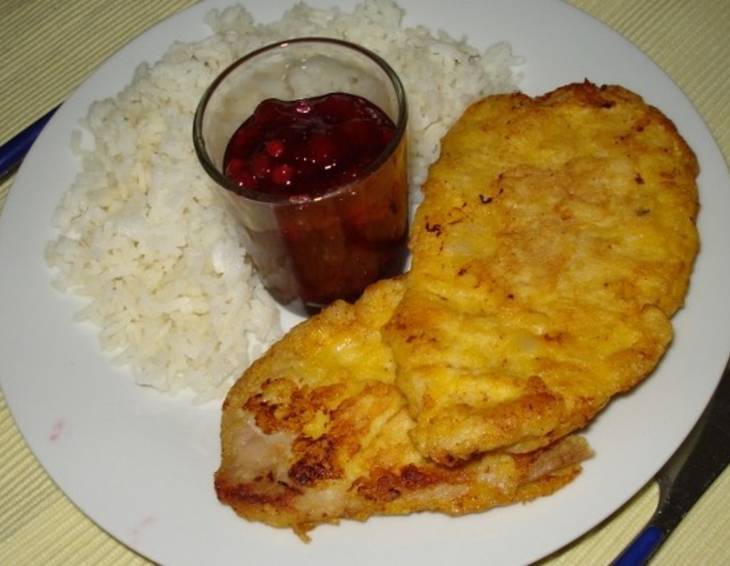 Pariserschnitzel mit Reis Pariserschnitzel mit Reis