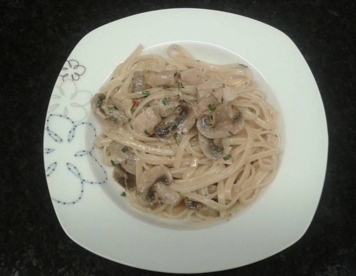 Lachs-Champignon-Spaghetti