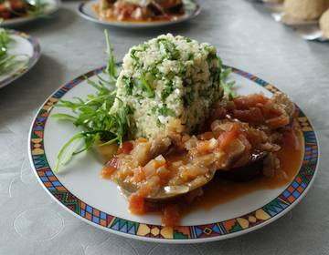 Süss-saure Melanzane auf Bulgur Süss-saure Melanzane auf Bulgur