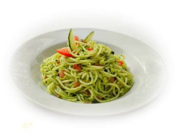 Spaghetti mit Zucchini und Basilikum-Pesto