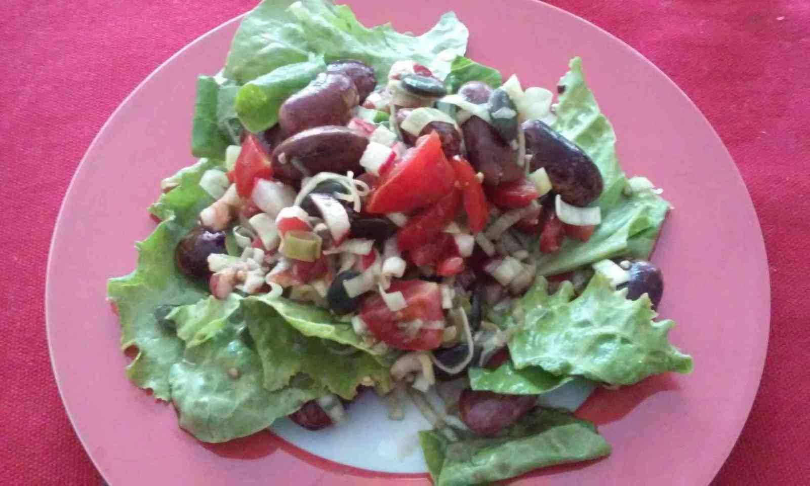 Salat mit Käferbohnen Tomaten und Radieschen