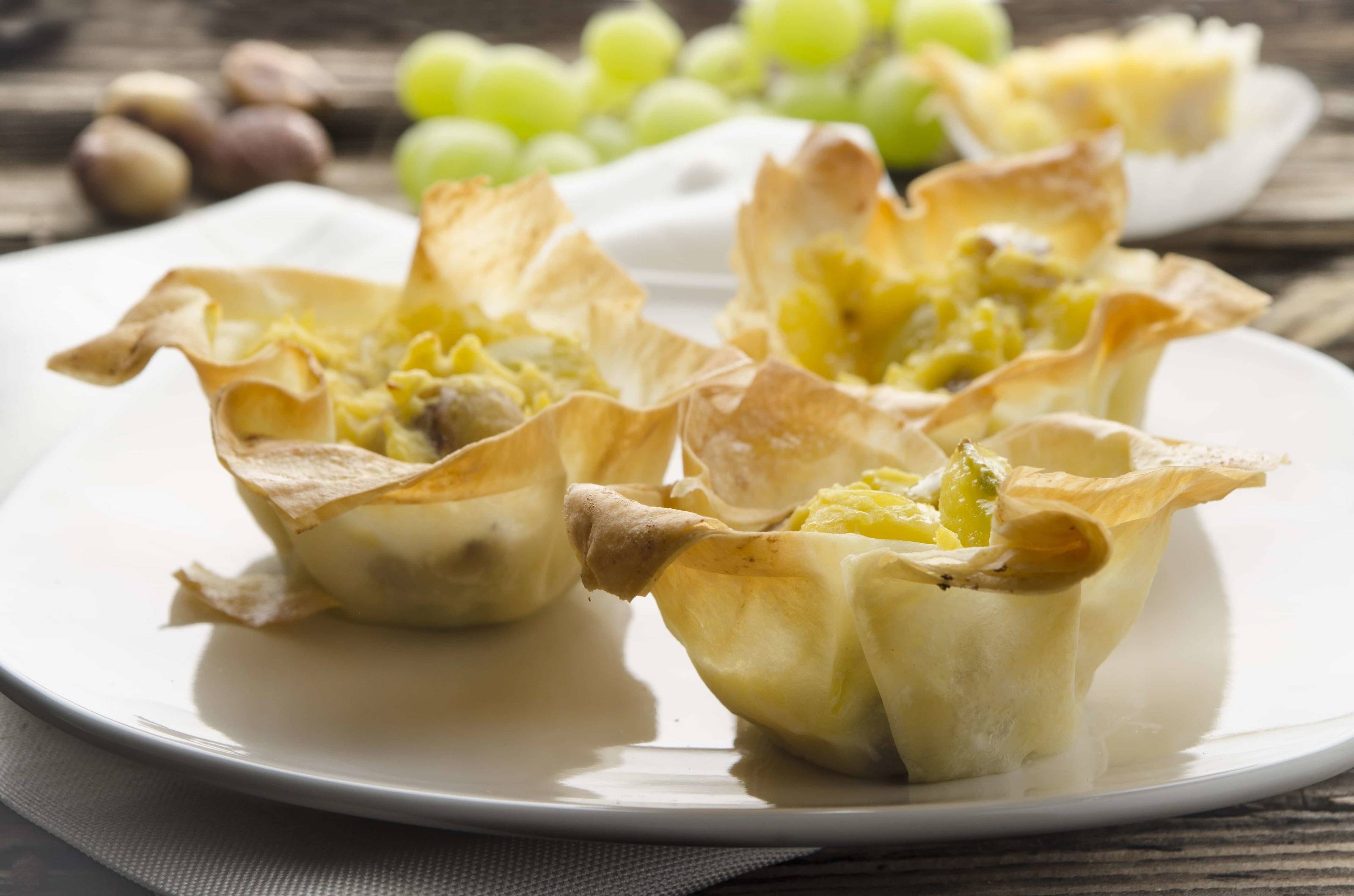Strudelsäckchen mit Maroni, Kartoffeln und Weintrauben Rezept