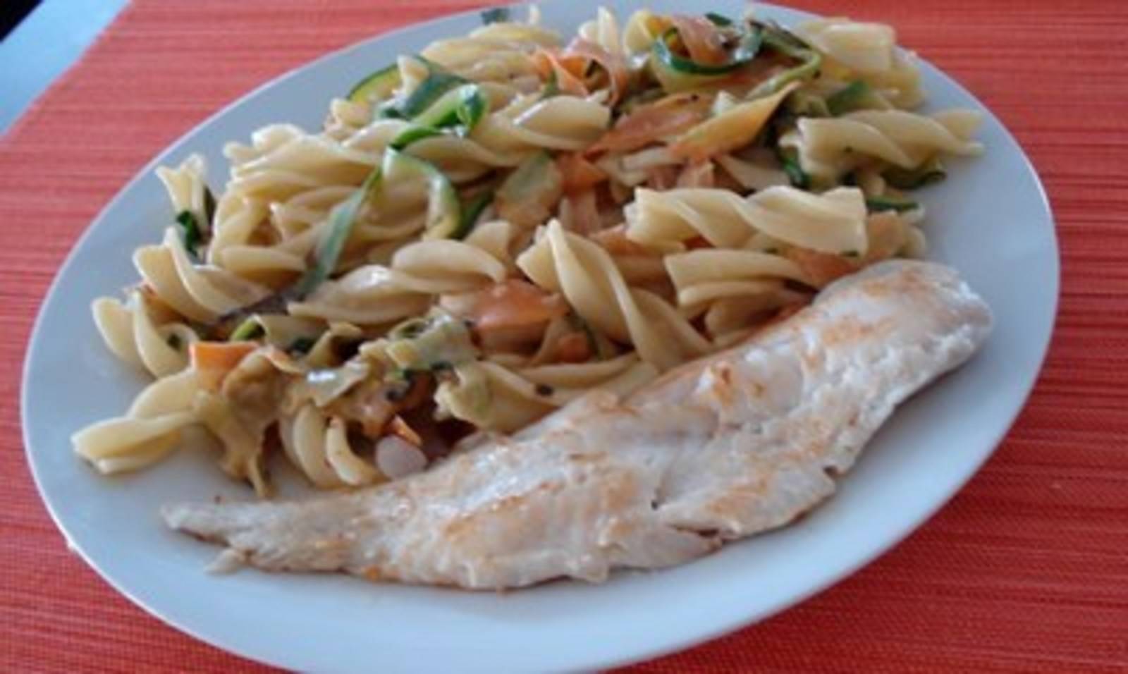 Nudeln mit Zucchini, Karotten und Alaskaseelachs Rezept - ichkoche.de Nudeln mit Zucchini, Karotten und Alaskaseelachs Rezept - ichkoche.de