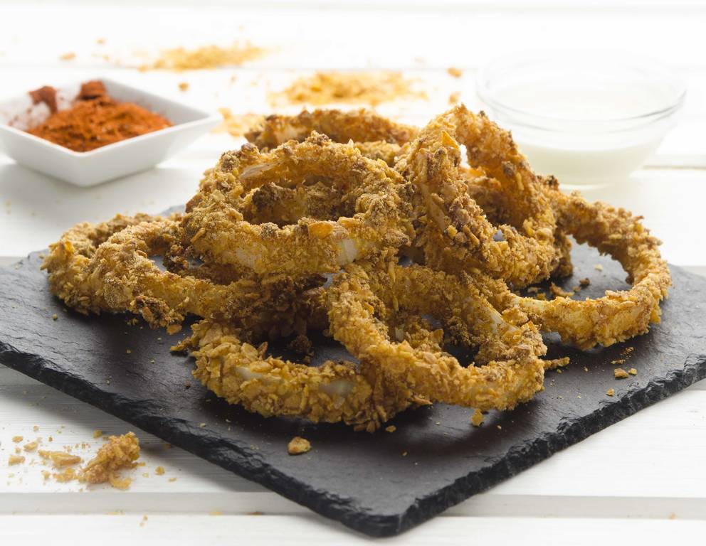 Zwiebelringe in Cornflakes-Panier Zwiebelringe in Cornflakes-Panier