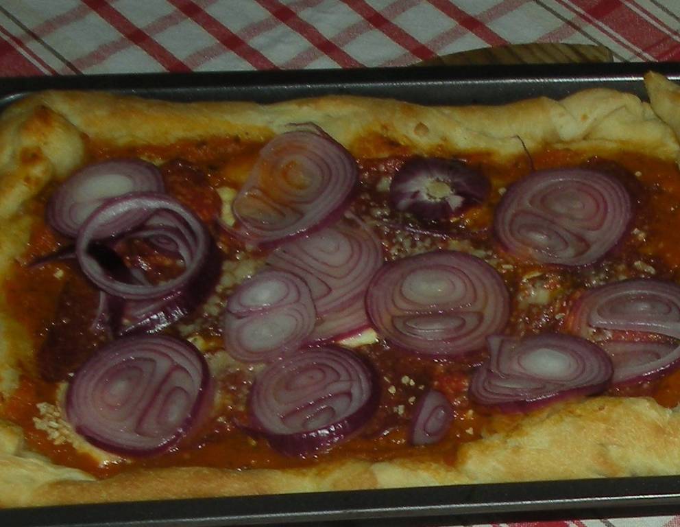 Salami-Zwiebelpizza Salami-Zwiebelpizza