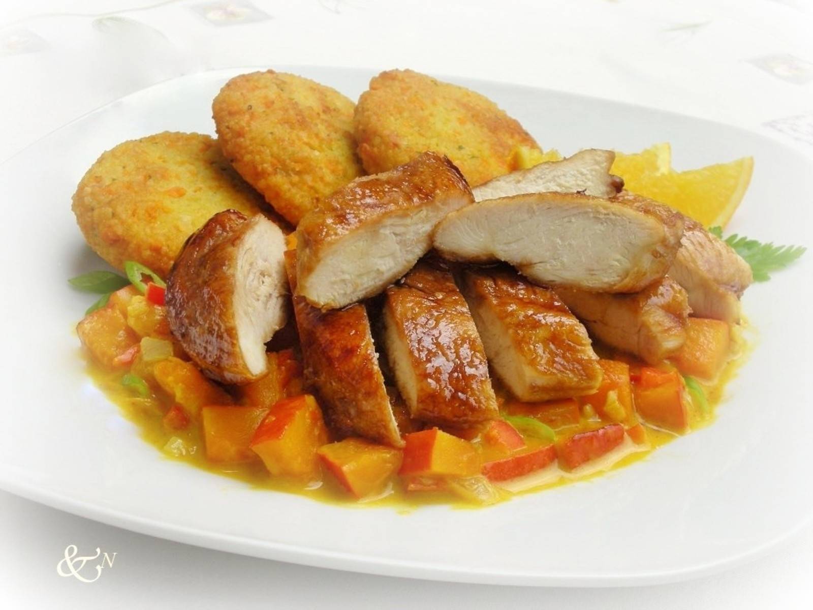 Gebratenes Hühnerfilet an Kürbisgemüse Rezept - ichkoche.de Gebratenes Hühnerfilet an Kürbisgemüse Rezept - ichkoche.de