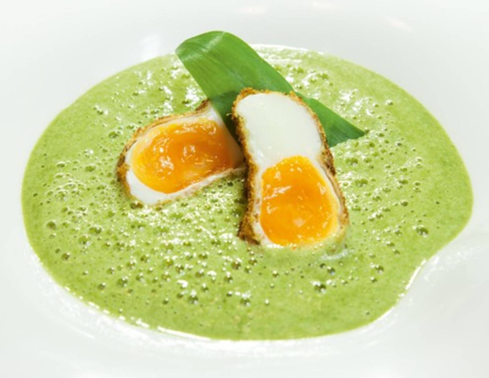 Kräuterschaumsuppe mit knusprigem Kürbiskern-Ei Rezept